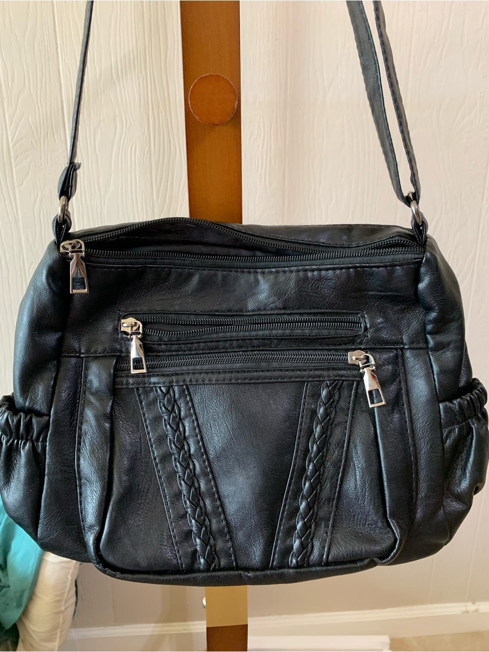 Black Braided-Accent Women’s Shoulder Bag